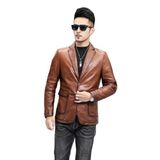 Erkek Kuzu Derisi Blazer Ceket, İki Düğmeli, Dar Kesim, Suya Dayanıklı (Kahverengi, L)