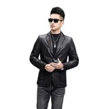 Erkek Kuzu Derisi Blazer Ceket, İki Düğmeli, Dar Kesim, Suya Dayanıklı (Siyah, L)