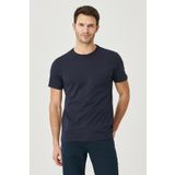 Erkek Lacivert %100 Pamuk Slim Fit Dar Kesim Bisiklet Yaka Kısa Kollu Tişört