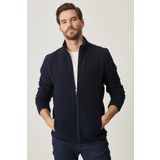 Erkek Lacivert Anti-Pilling Tüylenme Yapmayan Standart Fit Bato Yaka Sweatshirt Polar Ceket