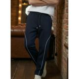 Erkek Lacivert Baggy Biyeli Oversize Relaxed 4 Mevsim Eşofman Altı Bol Paça 2 Iplik Tam Kalıp - 2XL
