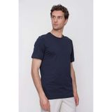 Erkek Lacivert Basic Düz %100 Pamuk Bisiklet Yaka Slim Fit Dar Kesim Kısa Kollu Tişört