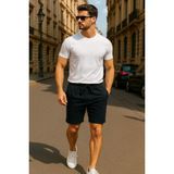 Erkek Lacivert Beli Lastikli Bağcık Detaylı Rahat Kesim Basic Şort - 3XL