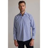 Erkek Lacivert Beyaz Regular Fit Çizgili Pamuklu Gömlek - Lacivert - Beyaz - 3XL