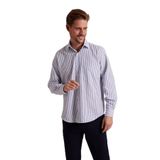 Erkek Lacivert Beyaz Uzun Kol Regular Fit Çizgili Yarım İtalyan Yaka Gömlek