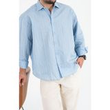 Erkek Lacivert Çizgili Gömlek Rahat Kesim Yazlık Nefes Alan Şık Günlük Kombin Minimal - Buz Mavi - 2XL