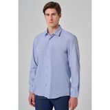 Erkek Lacivert Çizgili Regular Fit Sert Yaka Gömlek - 3XL