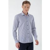 Erkek Lacivert Çizgili Slim Fit Gömlek