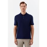 Erkek Lacivert Dar Kesim Slim Fit %100 Pamuk Dokuma Düğmeli Polo Yaka Tişört