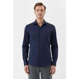 Erkek Lacivert Dar Kesim Slim Fit %100 Pamuk Dokuma Uzun Kollu Klasik Yaka Gömlek