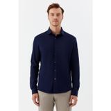 Erkek Lacivert Dar Kesim Slim Fit %100 Pamuk Düz Dokuma Klasik Yaka Gömlek