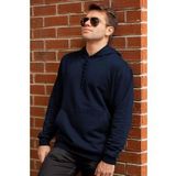 Erkek Lacivert Düz Basic Kapüşonlu Cepli Oversize Sweatshirt 21eswt1kng