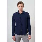 Erkek Lacivert Gofre Trend Desenli Dynamic Fit Italyan Yaka Gömlek - 2XL
