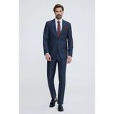 Erkek Lacivert Gri Regular Fit Çizgili Takım Elbise - Lacivert - Gri - 50 / 6