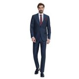 Erkek Lacivert Gri Regular Fit Çizgili Takım Elbise