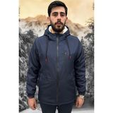 Erkek Lacivert Içi Kürklü Su ve Rüzgar Geçirmez Kapüşonlu Kışlık Mont & Kaban & Parka ML-FMM-100