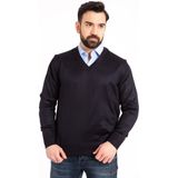 Erkek Lacivert Ince Yün Triko V Yaka Triko Kazak - S