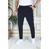 Erkek Lacivert Italyan Kesim Esnek Slim Fit Likralı Lastikli Duble Paça Kumaş Pantolon Okul - 34