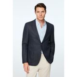 Erkek Lacivert Keten Trend Desenli Slim Fit Ceket
