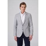 Erkek Lacivert Keten Trend Desenli Slim Fit Mono Yaka Ceket