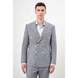 Erkek Lacivert Keten Trend Kruvaze Slim Fit Sivri Yaka Takım Elbise - 50 - 6 Drop