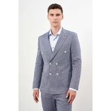 Erkek Lacivert Keten Trend Kruvaze Slim Fit Sivri Yaka Takım Elbise - 54 - 6 Drop