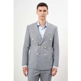 Erkek Lacivert Keten Trend Kruvaze Slim Fit Sivri Yaka Takım Elbise