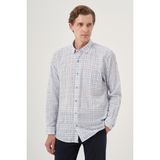Erkek Lacivert Keten Trend Regular Fit Dğmeli Yaka Gömlek - XL