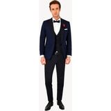 Erkek Lacivert Kırlangıç Yaka Yelekli Desenli Slim Fit Damatlık - 52 / 6 - 6 Drop