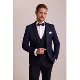 Erkek Lacivert Kırlangıç Yaka Yelekli Desenli Slim Fit Damatlık - 58 / 6 - 6 Drop