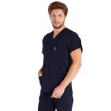 Erkek Lacivert Likralı Kumaş Scrubs Doktor Hemşire Forması Yarasa Kol Cerrahi Takım (M)