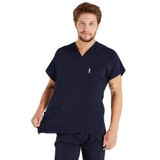 Erkek Lacivert Likralı Kumaş Scrubs Doktor Hemşire Forması Yarasa Kol Cerrahi Takım (XL)