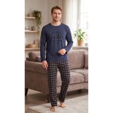 Erkek Lacivert Los Angeles Yazılı Pijama Takımı | Mevsimlik, Ekose Desenli Pantolon, Uzun Kollu Üst, Rahat Kesim, Erkek Giyim