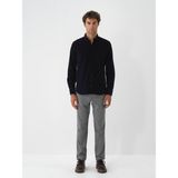 Erkek Lacivert Lüks Dokulu Soft Kadife Regular Fit Gömlek - 2XL