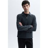 Erkek Lacivert Oversize Polo Yaka Kazak