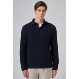 Erkek Lacivert Pamuk Trend Ağaç Kabuğu Desen Dinamik Fit Polo Yaka Sweat-Shirt