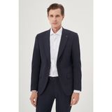 Erkek Lacivert Poliviskon Basic Düz Slim Fit Sivri Yaka Takım Elbise