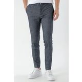 Erkek Lacivert Poliviskon-Keten Desenli Yandan Lastikli Slim Fit Pantolon