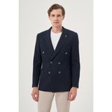 Erkek Lacivert Poliviskon Kruvaze Desenli Slim Fit Sivri Yaka Ceket - 6 Drop - 54