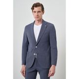 Erkek Lacivert Poliviskon Trend Çizgili Slim Fit Mono Yaka Takım Elbise - 46 - 6 Drop