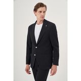 Erkek Lacivert Poliviskon Trend Çizgili Slim Fit Mono Yaka Takım Elbise - 48 - 6 Drop