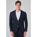Erkek Lacivert Poliviskon Trend Çizgili Slim Fit Mono Yaka Takım Elbise - 50 - 6 Drop