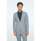 Erkek Lacivert Poliviskon Trend Desenli Slim Fit Mono Yaka Ceket