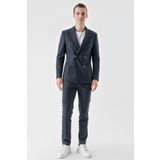 Erkek Lacivert Poliviskon Trend Kruvaze Slim Fit Sivri Yaka Takım Elbise