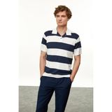 Erkek Lacivert Polo Yaka Çizgili T-Shirt