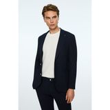 Erkek Lacivert Polyester Trend Gofre Slim Fit Mono Yaka Takım Elbise