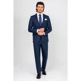 Erkek Lacivert Regular Fit Kareli Çift Yırtmaçlı Takım Elbise - 64 / 6 - 6 Drop