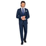Erkek Lacivert Regular Fit Kareli Çift Yırtmaçlı Takım Elbise