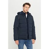 Erkek Lacivert Sıcak Tutan Dolgulu Standart Fit Dik Yaka Kapüşonlu Yan Cepli Casual Mont - 2XL
