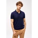 Erkek Lacivert Slim Fit Dar Kalıp Polo Yaka Düz Kısa Kollu Triko Tişört
